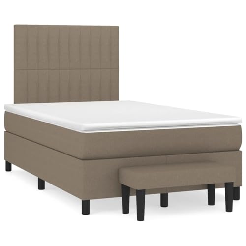 Qnhdfrt Boxspringbett Taupe 120x190 cm mit höhenverstellbarem Kopfteil Taschenfederkernmatratze und praktischer Bank für Schlafzimmer Gästezimmer oder Wohnbereich von Qnhdfrt