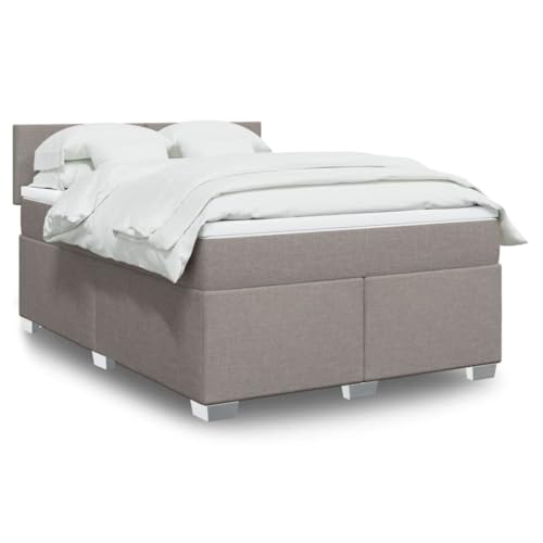 Qnhdfrt Boxspringbett Taupe 160x200 cm mit LED Beleuchtung und Taschenfederkernmatratze aus atmungsaktivem Polyester Stoff für erholsamen Schlaf im Schlafzimmer oder Gästezimmer von Qnhdfrt