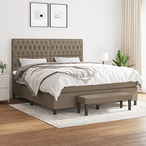 Qnhdfrt Boxspringbett Taupe 180x200 cm mit höhenverstellbarem Kopfteil und Taschenfederkernmatratze für erholsamen Schlaf Stoffbezug atmungsaktiv und langlebig inklusive Matratzenauflage und Bank von Qnhdfrt