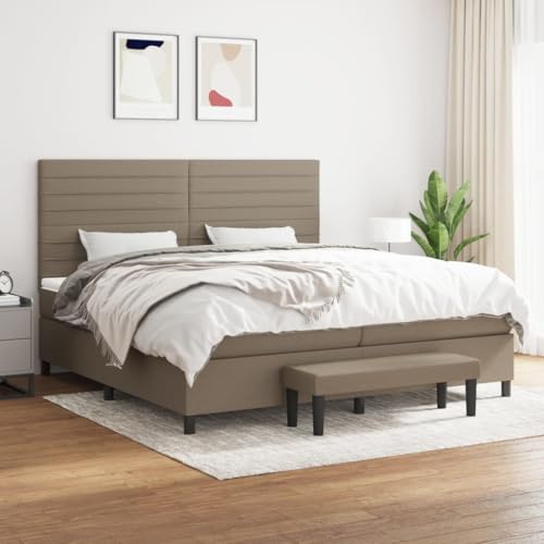 Qnhdfrt Boxspringbett Taupe 200x200 cm mit höhenverstellbarem Kopfteil und Taschenfederkernmatratze für erholsamen Schlaf Stoffbezug atmungsaktiv und langlebig inklusive Matratzenauflage und Bank von Qnhdfrt