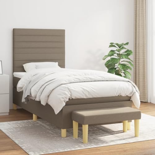 Qnhdfrt Boxspringbett Taupe 80x200 cm mit höhenverstellbarem Kopfteil Taschenfederkernmatratze und praktischer Bank für Schlafzimmer Gästezimmer oder Wohnbereich von Qnhdfrt