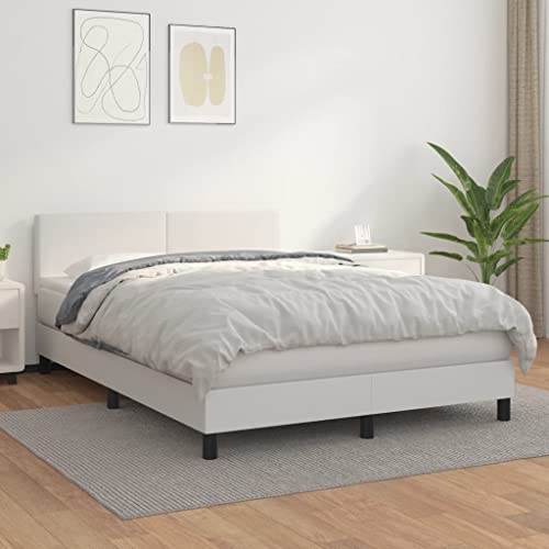 Qnhdfrt Boxspringbett Weiß 140x200 cm Kunstleder mit Kopfteil Taschenfederkernmatratze und Topper für Schlafzimmer Gästezimmer von Qnhdfrt