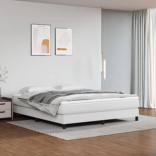 Qnhdfrt Boxspringbett Weiß 180x200 cm mit Taschenfederkernmatratze und Kunstleder Bezug für erholsamen Schlaf Mittelharte Unterstützung für Gästezimmer und Schlafzimmer von Qnhdfrt