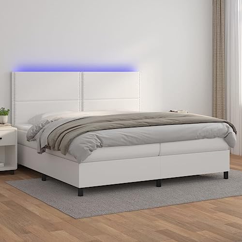 Qnhdfrt Boxspringbett Weiß 200x200 cm mit LED Beleuchtung und Taschenfederkernmatratze Kunstleder Kopfteil höhenverstellbar für erholsamen Schlaf Qnhdfrt Boxspringbett Weiß 200x200 cm mit LED Beleuchtung und Taschenfederkernmatratze Kunstleder Kopfteil höhenverstellbar für erholsamen Schlaf von Qnhdfrt