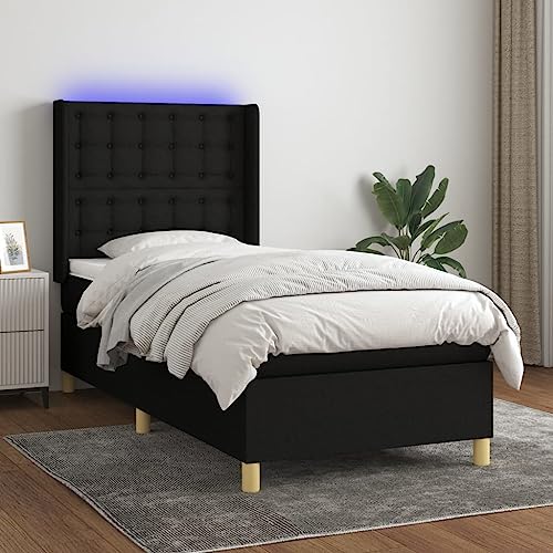 Qnhdfrt Boxspringbett mit LED Beleuchtung 100x200 cm Schwarz Stoff Kopfteil Höhenverstellbar Matratze und Topper für Schlafzimmer Qnhdfrt Boxspringbett mit LED Beleuchtung 100x200 cm Schwarz Stoff Kopfteil Höhenverstellbar Matratze und Topper für Schlafzimmer von Qnhdfrt