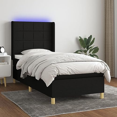 Qnhdfrt Boxspringbett mit LED Beleuchtung 100x200 cm Schwarz Stoff Kopfteil Höhenverstellbar Matratze und Topper für Schlafzimmer Qnhdfrt Boxspringbett mit LED Beleuchtung 100x200 cm Schwarz Stoff Kopfteil Höhenverstellbar Matratze und Topper für Schlafzimmer von Qnhdfrt