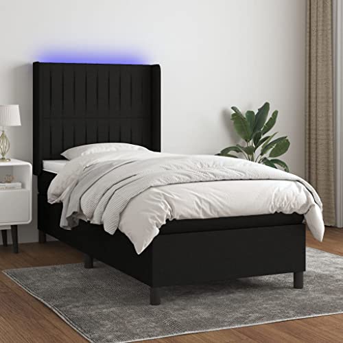 Qnhdfrt Boxspringbett mit LED Beleuchtung 100x200 cm Schwarz Stoff Kopfteil höhenverstellbar Matratze und Topper für erholsamen Schlaf im Schlafzimmer Qnhdfrt Boxspringbett mit LED Beleuchtung 100x200 cm Schwarz Stoff Kopfteil höhenverstellbar Matratze und Topper für erholsamen Schlaf im Schlafzimmer von Qnhdfrt