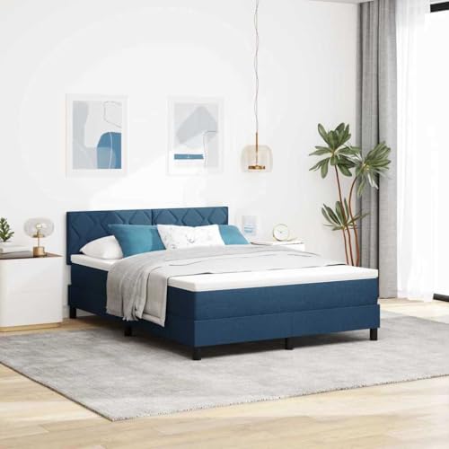 Qnhdfrt Boxspringbett mit LED Beleuchtung 140x200 cm Modernes Design in Blau Stoff Matratze inklusive Robuste Konstruktion bis 200 kg für Schlafzimmer von Qnhdfrt