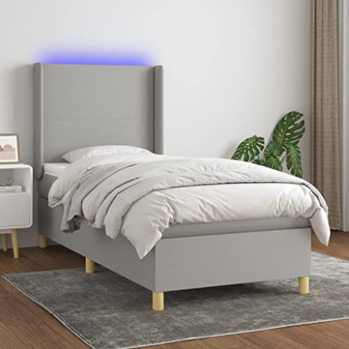 Qnhdfrt Boxspringbett mit LED Beleuchtung 90x190 cm Hellgrau Stoff Taschenfederkernmatratze Höhenverstellbares Kopfteil für Schlafzimmer Qnhdfrt Boxspringbett mit LED Beleuchtung 90x190 cm Hellgrau Stoff Taschenfederkernmatratze Höhenverstellbares Kopfteil für Schlafzimmer von Qnhdfrt