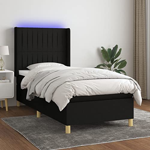 Qnhdfrt Boxspringbett mit LED Beleuchtung 90x200 cm Schwarzes Stoff Kopfteil Höhenverstellbar Matratze Topper für Schlafzimmer Gästezimmer Qnhdfrt Boxspringbett mit LED Beleuchtung 90x200 cm Schwarzes Stoff Kopfteil Höhenverstellbar Matratze Topper für Schlafzimmer Gästezimmer von Qnhdfrt