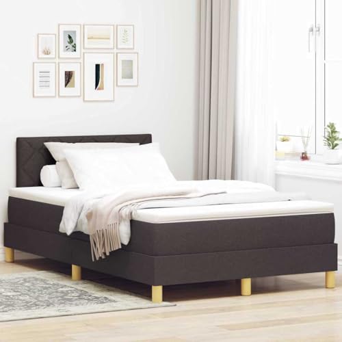 Qnhdfrt Boxspringbett mit LED Beleuchtung Dunkelbraun 120x200 cm Modernes Stoffdesign mit Atmungsaktivem Material und Integriertem LED Band für Schlafzimmer von Qnhdfrt