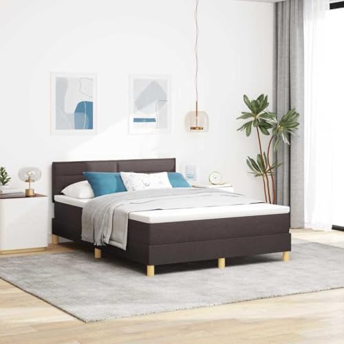 Qnhdfrt Boxspringbett mit LED Beleuchtung Dunkelbraun 140x200 cm Modernes Design mit Matratze und Topper Gemütliches Doppelbett für Schlafzimmer von Qnhdfrt