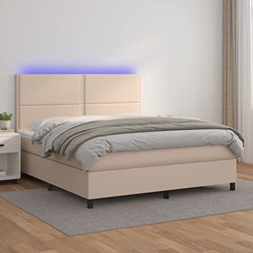 Qnhdfrt Boxspringbett mit LED Beleuchtung und Matratze Cappuccino-Braun 140x190 cm Langlebiges Kunstleder Höhenverstellbares Kopfteil für Schlafzimmer Gästebett und Jugendzimmer Qnhdfrt Boxspringbett mit LED Beleuchtung und Matratze Cappuccino-Braun 140x190 cm Langlebiges Kunstleder Höhenverstellbares Kopfteil für Schlafzimmer Gästebett und Jugendzimmer von Qnhdfrt
