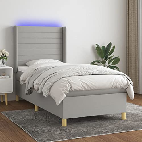Qnhdfrt Boxspringbett mit LED Beleuchtung und Matratze Set Hellgrau 90x200 cm Aus Stoff für Schlafzimmer Gästebett und Jugendzimmer Qnhdfrt Boxspringbett mit LED Beleuchtung und Matratze Set Hellgrau 90x200 cm Aus Stoff für Schlafzimmer Gästebett und Jugendzimmer von Qnhdfrt