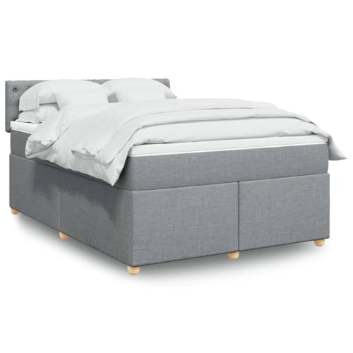 Qnhdfrt Boxspringbett mit LED-Beleuchtung und Taschenfederkernmatratze 140x200 cm Hellgrau Stoff Modernes Design für Schlafzimmer Gästebett und Doppelbett von Qnhdfrt