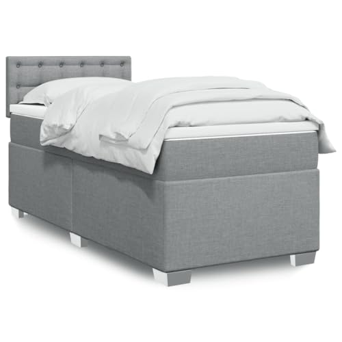 Qnhdfrt Boxspringbett mit LED-Beleuchtung und Taschenfederkernmatratze 90x200 cm Hellgrau Stoff Modernes Design für Schlafzimmer Gästebett und Jugendzimmer von Qnhdfrt