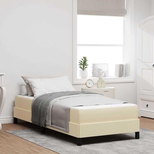 Qnhdfrt Boxspringbett mit Matratze 100 x 200 cm Creme Stoff Modernes Design Mittel-Feste Schaumstoffmatratze Robustes Holzwerkstoff Gestell für Schlafzimmer Gästebett und Jugendzimmer von Qnhdfrt