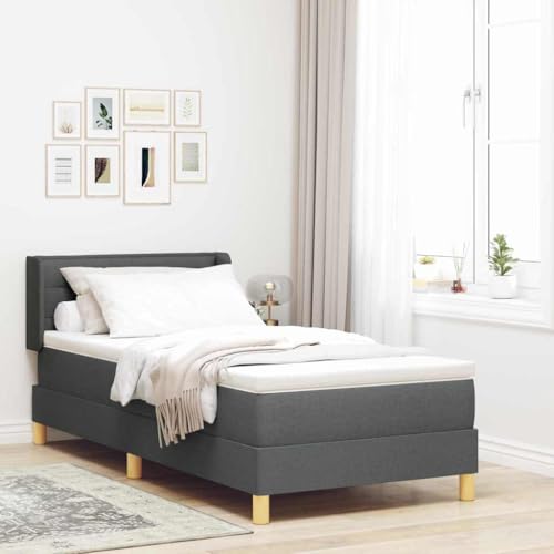 Qnhdfrt Boxspringbett mit Matratze 100 x 200 cm Dunkelgrau Modernes Design Höhenverstellbares Kopfteil Aus Stoff Polyester Gemütlich & Praktisch für Schlafzimmer von Qnhdfrt