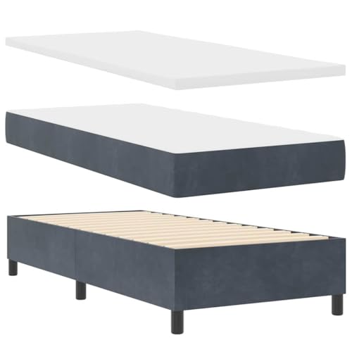 Qnhdfrt Boxspringbett mit Matratze 100 x 200 cm Dunkelgraues Samt Design Mittelfeste Taschenfederkern Matratze für en Schlafkomfort Einzelbett mit Topper von Qnhdfrt