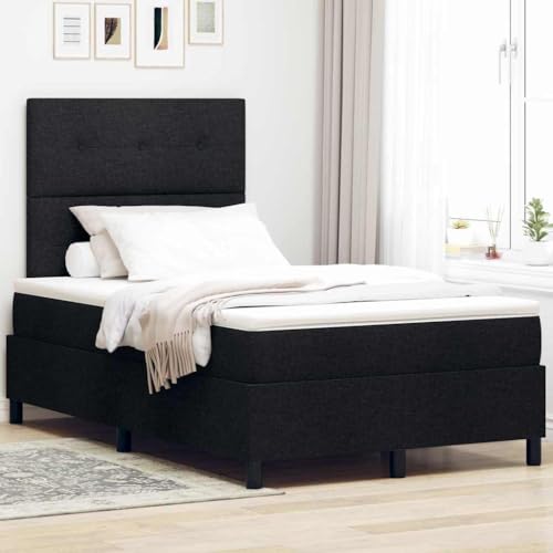 Qnhdfrt Boxspringbett mit Matratze 120 x 190 cm Modernes Design Schwarz Stoff Polsterbett mit Stabilen Holzbeinen für Schlafzimmer von Qnhdfrt