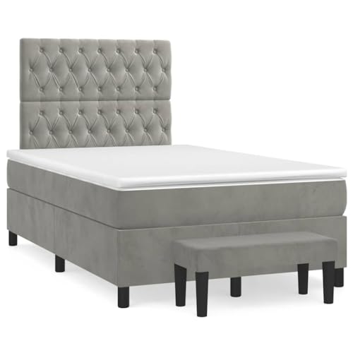 Qnhdfrt Boxspringbett mit Matratze 120x190 cm Samt Hellgrau Bettgestell mit Kopfteil und Bank für Schlafzimmer von Qnhdfrt