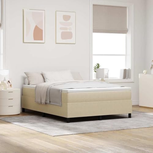 Qnhdfrt Boxspringbett mit Matratze 140 x 200 cm Beige Cord Modernes Design mit 5 Zonen Memory Foam und Verstellbarem Kopfteil Robustes Holzgestell bis 250 kg von Qnhdfrt
