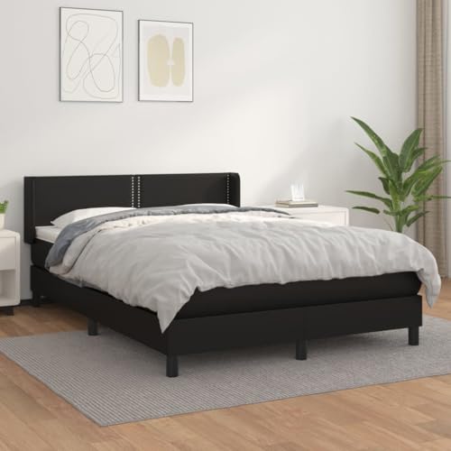 Qnhdfrt Boxspringbett mit Matratze 140x190 cm Kunstleder Schwarz Höhenverstellbares Kopfteil Taschenfederkernmatratze Mittelhart für Erholsamen Schlaf von Qnhdfrt