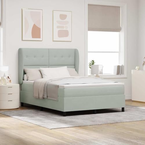 Qnhdfrt Boxspringbett mit Matratze 140x200 cm Hellgrau Samt Doppelbett mit Taschenfederkern für optimalen Schlafkomfort und Elegantes Design von Qnhdfrt