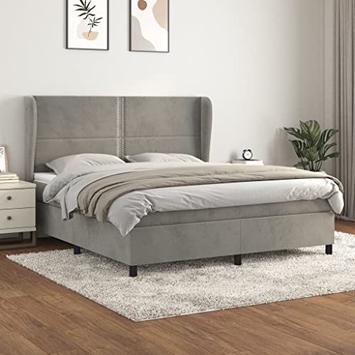 Qnhdfrt Boxspringbett mit Matratze 160x200 cm Samt Hellgrau Höhenverstellbares Kopfteil Taschenfederkernmatratze Mittelharte Unterstützung für erholsamen Schlaf Qnhdfrt Boxspringbett mit Matratze 160x200 cm Samt Hellgrau Höhenverstellbares Kopfteil Taschenfederkernmatratze Mittelharte Unterstützung für erholsamen Schlaf von Qnhdfrt