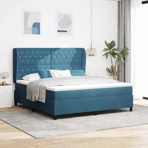 Qnhdfrt Boxspringbett mit Matratze 180 x 200 cm Dunkelblau Samt Taschenfederkernmatratze mit Druckentlastung für erholsamen Schlaf Elegantes Design für Schlafzimmer von Qnhdfrt