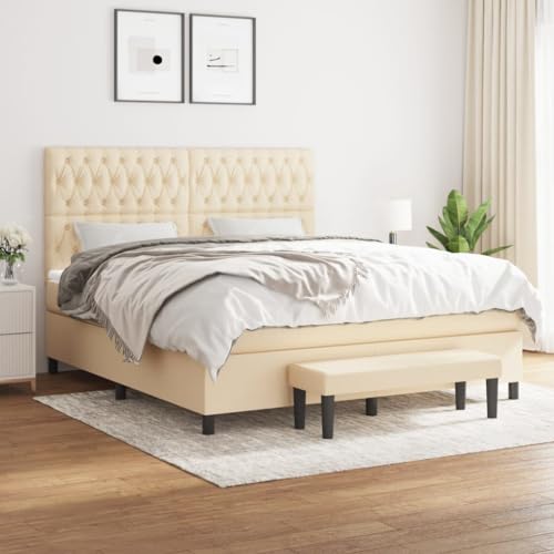 Qnhdfrt Boxspringbett mit Matratze 180x200 cm Creme Stoff Boxspringbett mit höhenverstellbarem Kopfteil Taschenfederkernmatratze und praktischer Bank für Schlafzimmer Gästezimmer Qnhdfrt Boxspringbett mit Matratze 180x200 cm Creme Stoff Boxspringbett mit höhenverstellbarem Kopfteil Taschenfederkernmatratze und praktischer Bank für Schlafzimmer Gästezimmer von Qnhdfrt