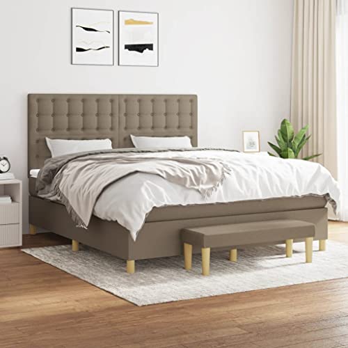 Qnhdfrt Boxspringbett mit Matratze 180x200 cm Taupe Stoff Taschenfederkern Kopfteil höhenverstellbar Bank Multifunktional für Schlafzimmer und Wohnbereich von Qnhdfrt
