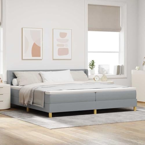 Qnhdfrt Boxspringbett mit Matratze 200 x 200 cm Modernes Design Hellgrau Stoff Bezug Abnehmbar und Waschbar Verstellbares Kopfteil für Schlafzimmer von Qnhdfrt