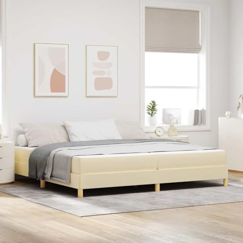 Qnhdfrt Boxspringbett mit Matratze 200 x 200 cm Modernes Design mit Taschenfederkernmatratze und Robustem Holzrahmen Creme Braun für Schlafzimmer von Qnhdfrt