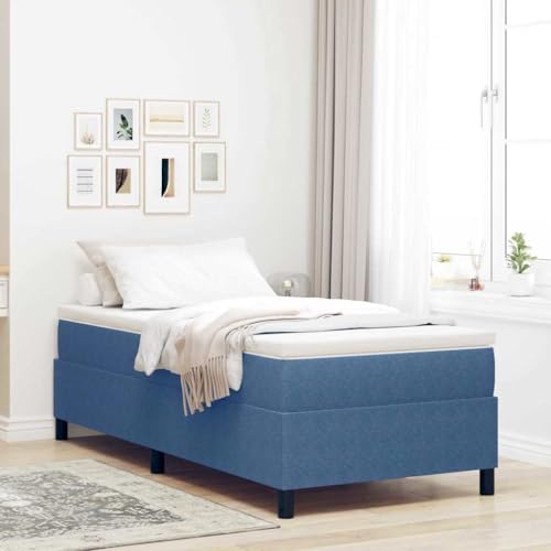 Qnhdfrt Boxspringbett mit Matratze 80 x 200 cm Blau Weiß Cordstoff Modernes Design mit Stauraum und Memory Schaum Matratze Mittelhart für Einzelpersonen bis 200 kg von Qnhdfrt