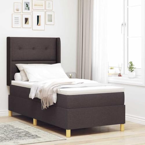 Qnhdfrt Boxspringbett mit Matratze 80 x 200 cm Dunkelbraun Taschenfederkern Matratze Mittelhart mit Atmungsaktivem Bezug für Schlafzimmer Erwachsene und Kinder von Qnhdfrt