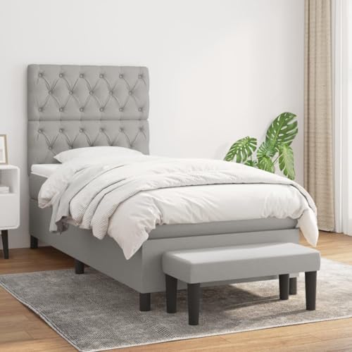 Qnhdfrt Boxspringbett mit Matratze 80x200 cm Hellgrau aus Stoff mit Kopfteil und Bank für Schlafzimmer Gästezimmer von Qnhdfrt