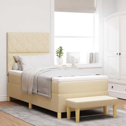 Qnhdfrt Boxspringbett mit Matratze 90x200 Creme Modernes Design Stoff Kopfteil Lattenrost Einzelbett für Schlafzimmer & Gästezimmer von Qnhdfrt