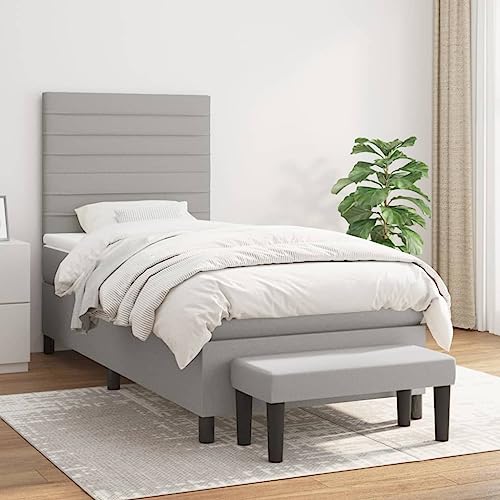 Qnhdfrt Boxspringbett mit Matratze 90x200 cm Hellgrau Stoff Taschenfederkernmatratze und Höhenverstellbares Kopfteil für Erholsamen Schlaf Gästebett oder Daybed von Qnhdfrt