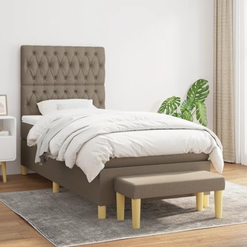 Qnhdfrt Boxspringbett mit Matratze 90x200 cm Taupe Stoff Bettgestell mit höhenverstellbarem Kopfteil und praktischer Bank für Schlafzimmer Gästezimmer oder Wohnbereich von Qnhdfrt