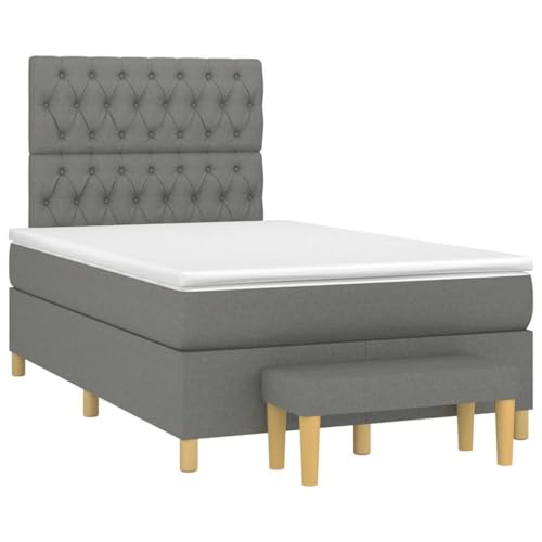 Qnhdfrt Boxspringbett mit Matratze Dunkelgrau 120x190 cm aus strapazierfähigem Polyester Stoff mit höhenverstellbarem Kopfteil und praktischer Bank für Schlafzimmer und Gästezimmer von Qnhdfrt