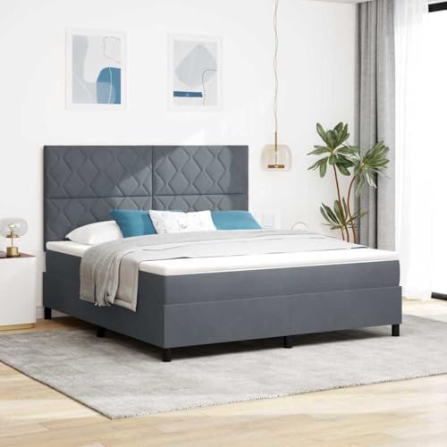 Qnhdfrt Boxspringbett mit Matratze Dunkelgrau Samt 180 x 200 cm Taschenfederkern Matratze mit Medium Härte für optimalen Schlafkomfort im Schlafzimmer von Qnhdfrt