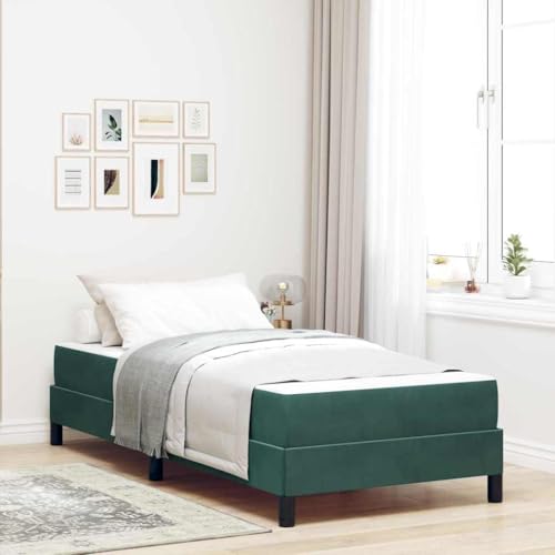 Qnhdfrt Boxspringbett mit Matratze Dunkelgrün 100 x 200 cm Samt Modernes Design mit Multizonenmatratze und Stabilen Holzwerkstoffrahmen für Schlafzimmer Erwachsene und Teenager von Qnhdfrt