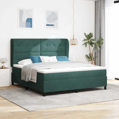 Qnhdfrt Boxspringbett mit Matratze Dunkelgrün 180 x 200 cm Samtstoff Taschenfederkern Matratze für erholsamen Schlaf mittlerer Härtegrad für Schlafzimmer von Qnhdfrt