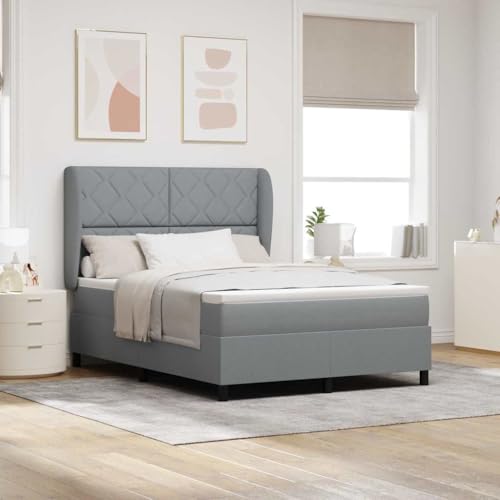 Qnhdfrt Boxspringbett mit Matratze Hellgrau 140x200 cm Mittelharte Taschenfederkernmatratze mit Diamantblockdesign für Schlafzimmer Doppelbett von Qnhdfrt