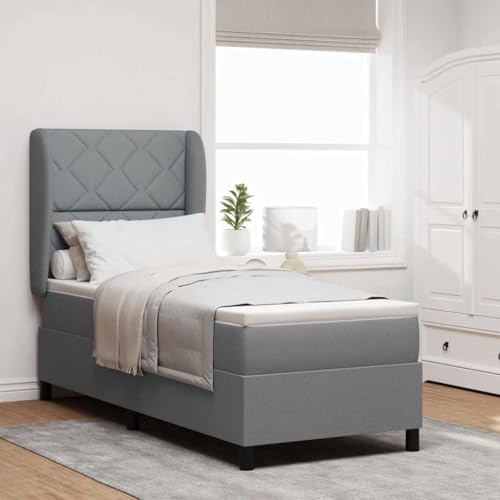 Qnhdfrt Boxspringbett mit Matratze Hellgrau 80 x 200 cm Taschenfederkern Matratze aus Polyester mit Bequemem Schaum für Rücken und Bauchschläfer von Qnhdfrt