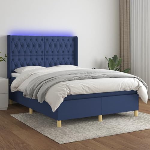 Qnhdfrt Boxspringbett mit Matratze LED Beleuchtung Blau 140x200 cm atmungsaktiver Stoff Kopfteil verstellbar Taschenfederkern für erholsamen Schlaf von Qnhdfrt