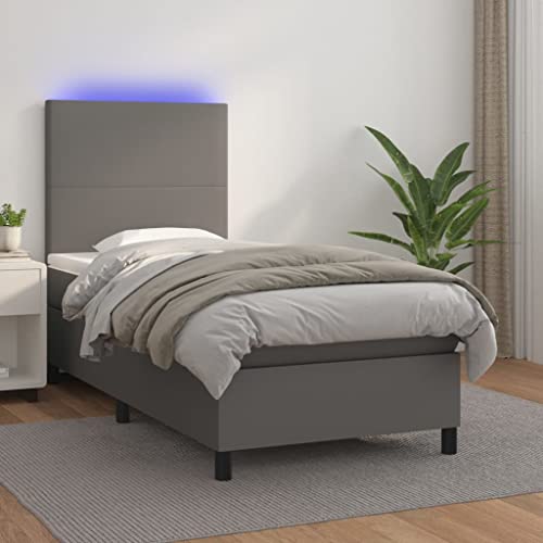 Qnhdfrt Boxspringbett mit Matratze LED Beleuchtung Grau 100x200 cm Kunstleder Kopfteil verstellbar Taschenfederkern für erholsamen Schlaf im Schlafzimmer Qnhdfrt Boxspringbett mit Matratze LED Beleuchtung Grau 100x200 cm Kunstleder Kopfteil verstellbar Taschenfederkern für erholsamen Schlaf im Schlafzimmer von Qnhdfrt