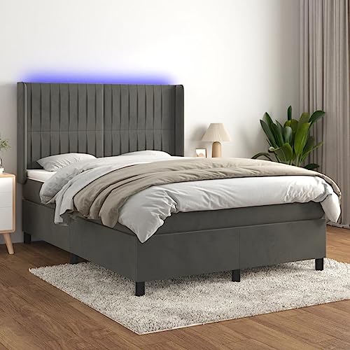 Qnhdfrt Boxspringbett mit Matratze LED Beleuchtung Samt Bezug 140x200 cm Dunkelgrau Taschenfederkern Kopfteil verstellbar für Schlafzimmer Gästezimmer Qnhdfrt Boxspringbett mit Matratze LED Beleuchtung Samt Bezug 140x200 cm Dunkelgrau Taschenfederkern Kopfteil verstellbar für Schlafzimmer Gästezimmer von Qnhdfrt