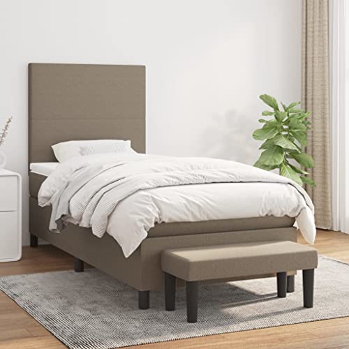 Qnhdfrt Boxspringbett mit Matratze Taupe 80x200 cm Stoff Bettgestell mit höhenverstellbarem Kopfteil und praktischer Bank für Schlafzimmer Gästezimmer oder Wohnbereich von Qnhdfrt